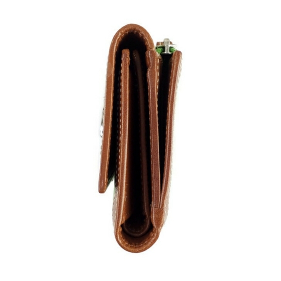 Coach Soho Signature Mini C Green Jacquard Dark Tan Trifold Checkbook Wallet Vtg - Picture 3 of 16